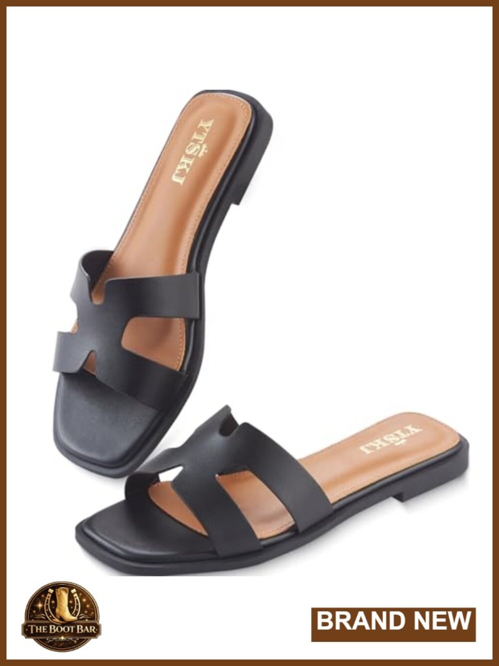 Faux Leather Slide Sandals Women Open Toe Memory Foam Comfortable Summer